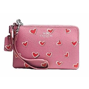 Coach Wristlet Pink Heart Print Small Corner Zip Handbag Purse Romantic Y2K ‎ 41